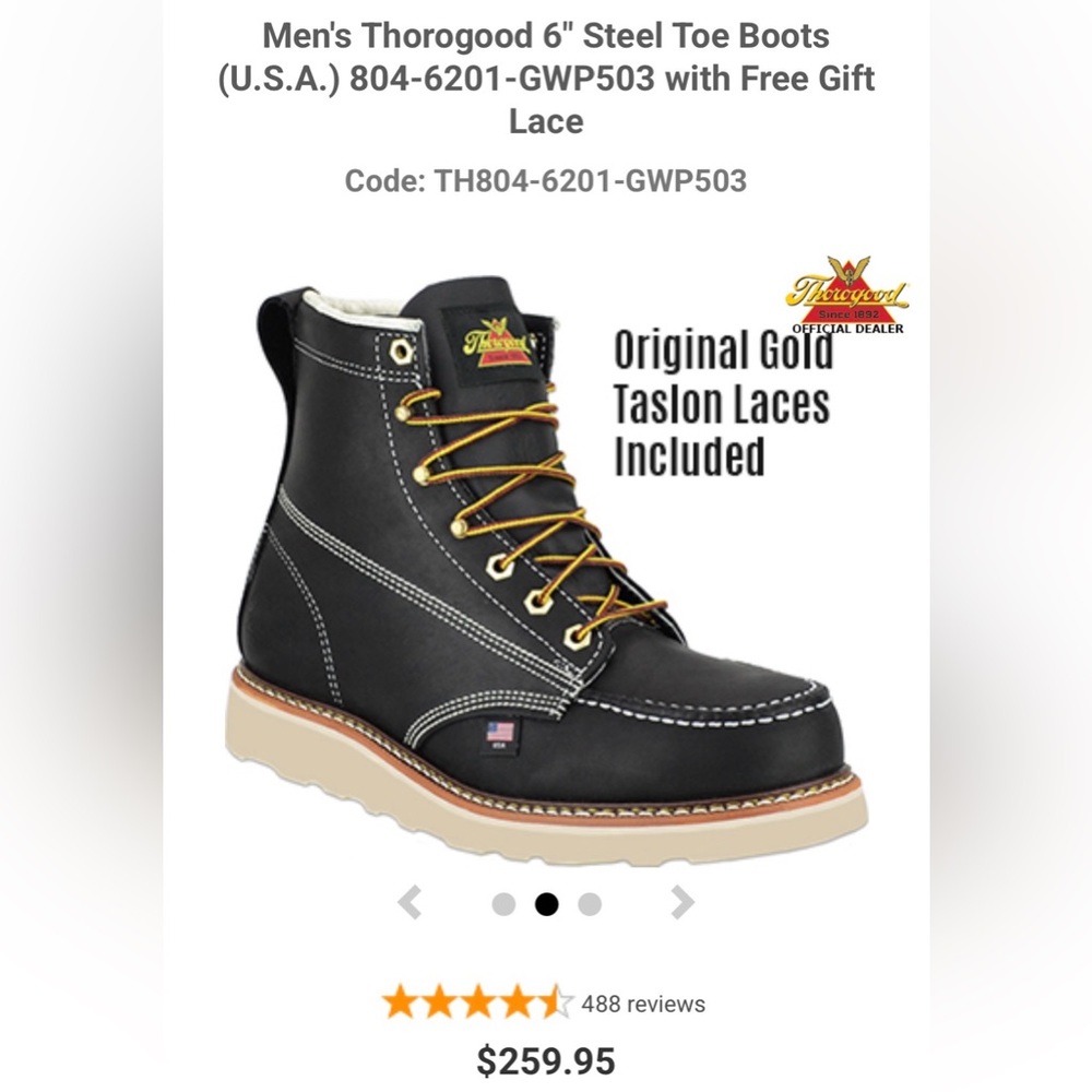 Thorogood Men's Black Steel Toe Boots with Gold Laces